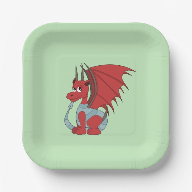 Red Dragon Cartoon Pappteller (Vorderseite)