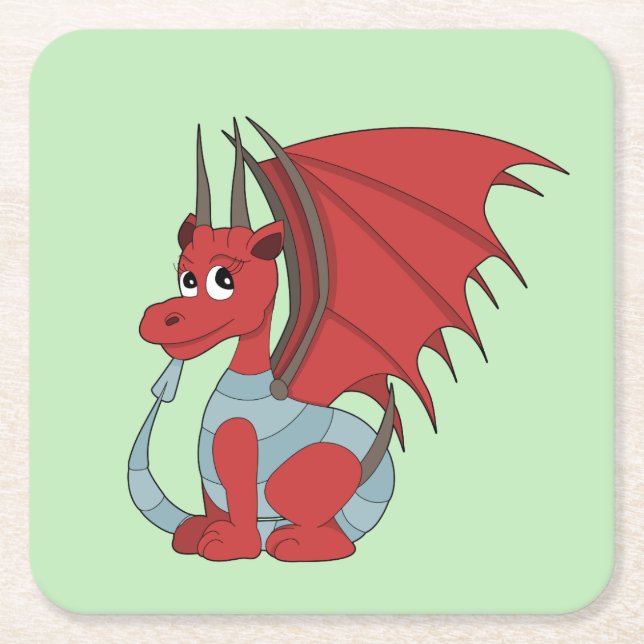 Red Dragon Cartoon Rechteckiger Pappuntersetzer (Vorderseite)