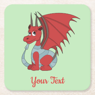 Red Dragon Cartoon Square Paper Untersetzer