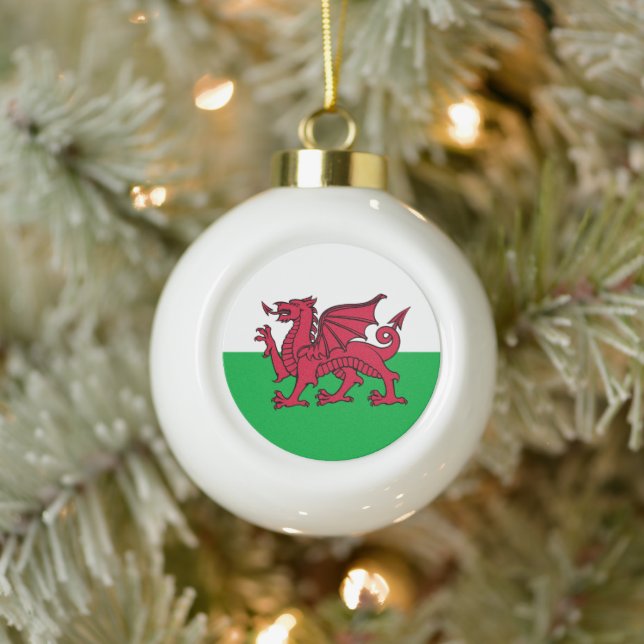 Red Dragon Celtic Flag Wales & Welsh Keramik Kugel-Ornament (Baum)