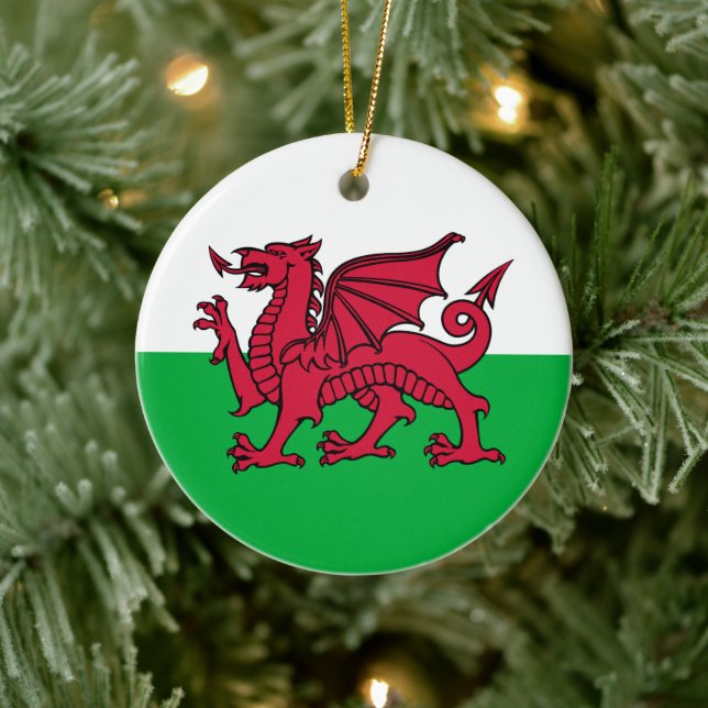 Red Dragon Celtic Flag Wales & Welsh Keramik Ornament (Baum)