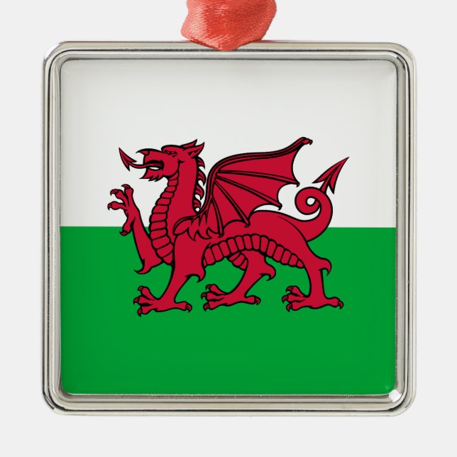 Red Dragon Celtic Flag Wales & Welsh Ornament Aus Metall (Vorne)