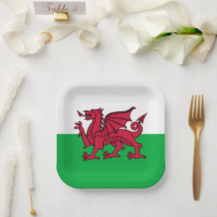 Red Dragon Celtic Flag Wales & Welsh Pappteller