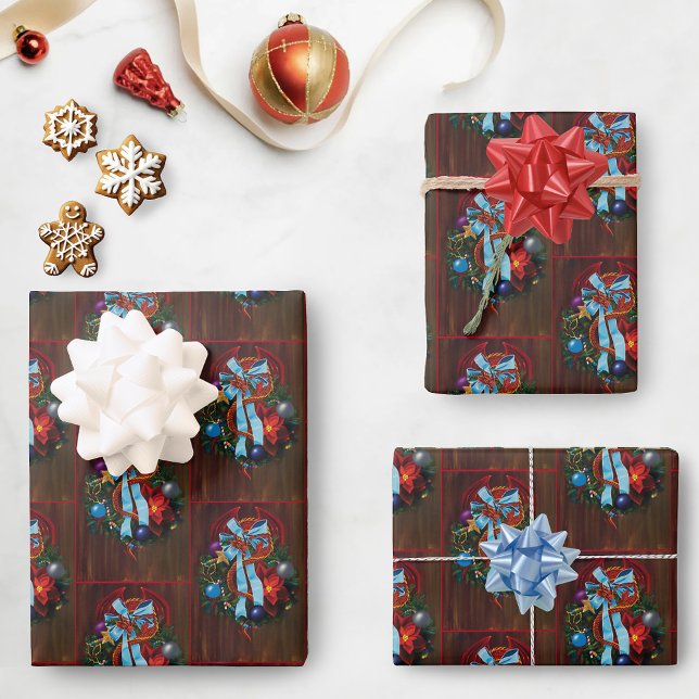 Red Dragon Christmas Wreath Geschenkpapier Set (Von Creator hochgeladen)