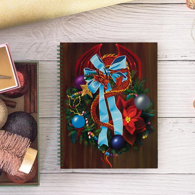 Red Dragon Christmas Wreath Notizbuch (Von Creator hochgeladen)