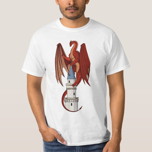 Red Dragon Design auf einem weißen T - Shirt (Vorderseite)