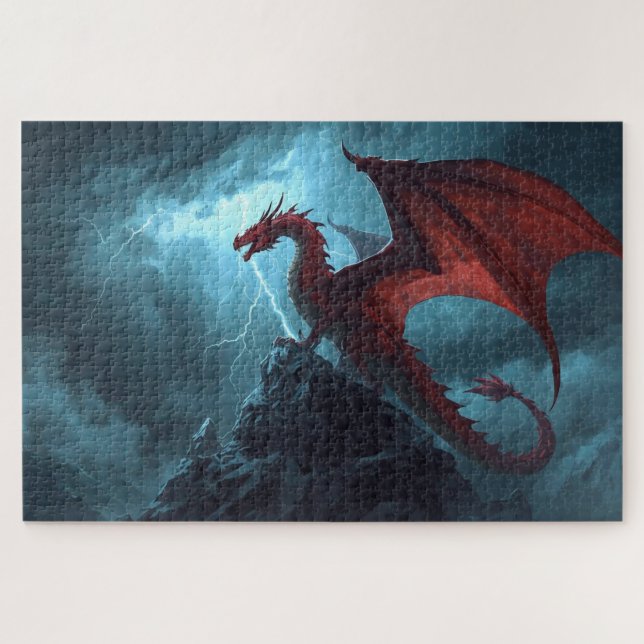 Red Dragon On Cliff Jigsaw Puzzle (Horizontal)