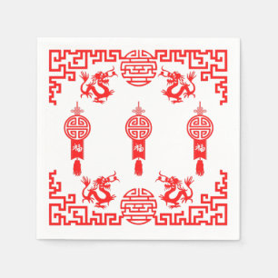 Red Dragon Oriental Cocktail Napkins Serviette