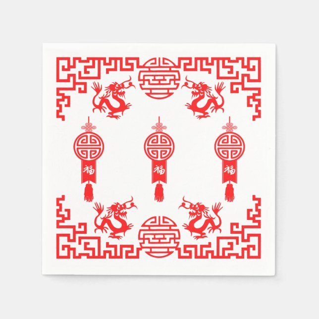 Red Dragon Oriental Cocktail Napkins Serviette (Vorderseite)