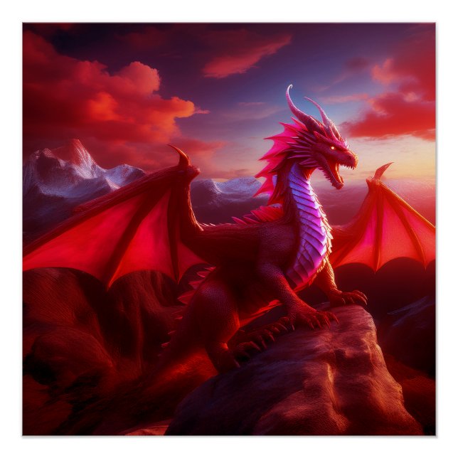Red Dragon Perlen auf Craggy Mountain Peak Poster (Vorderseite)