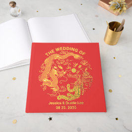 Red Dragon Phoenix Asian Wedding Gold Foil Gästebuch