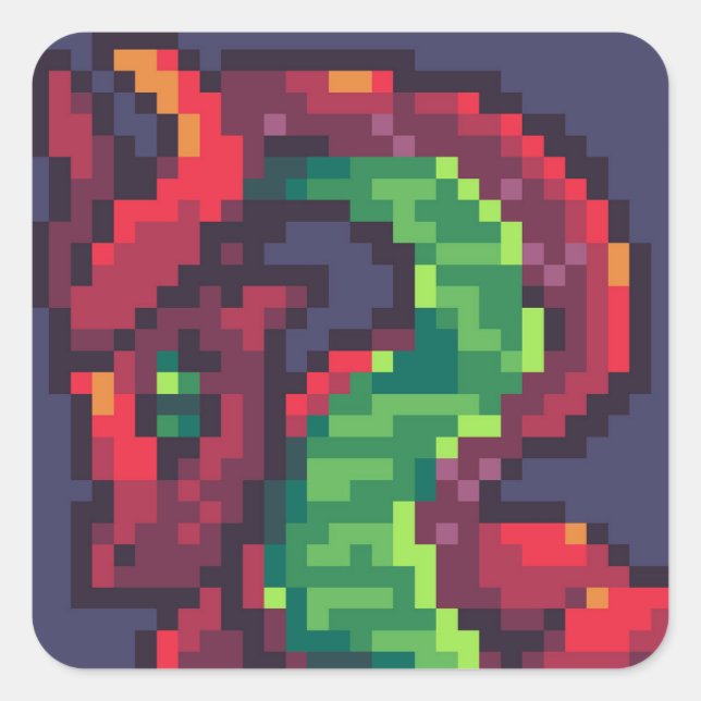 Red dragon pixelart, Pixel Art Quadratischer Aufkleber (Vorderseite)