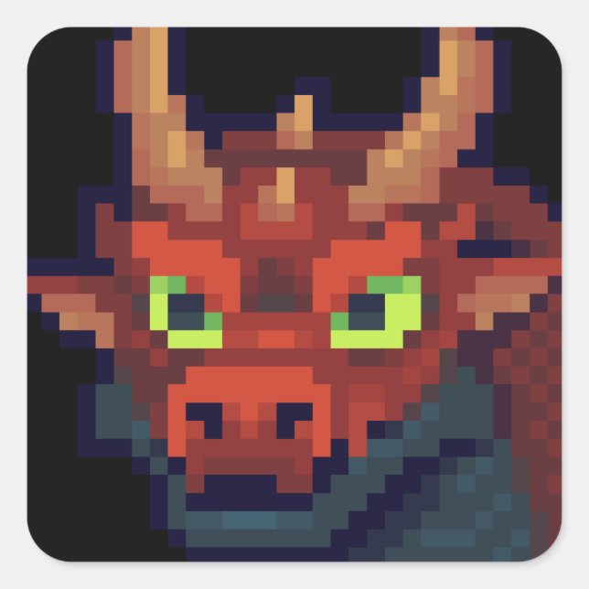 Red dragon pixelart, Pixel Art  Quadratischer Aufkleber (Vorderseite)
