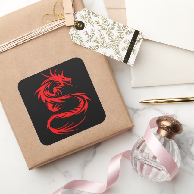 Red Dragon Quadratischer Aufkleber (Schenken)