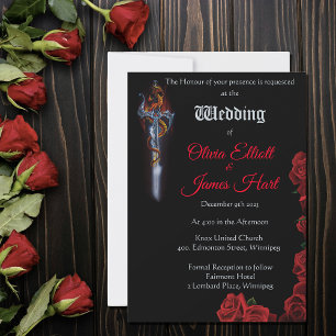 Red Dragon Rose Sword Wedding Einladung
