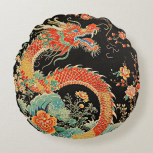 Red Dragon Round Throw Kissen