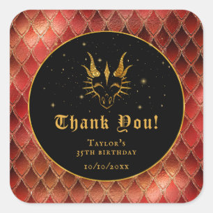 Red Dragon Scales Gold Geburtstag Vielen Dank Quadratischer Aufkleber