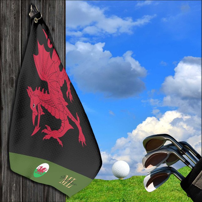 Red Dragon, Wales und Wales, mit Monogramm Cymru Golfhandtuch (Von Creator hochgeladen)