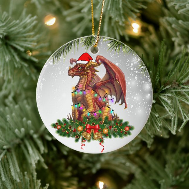 Red Dragon Weihnachtsmannmützen Bell Chrismas Gesc Keramik Ornament (Baum)
