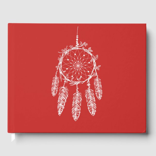 Red Dream Catcher Native American Wedding Party Gästebuch (Vorderseite)