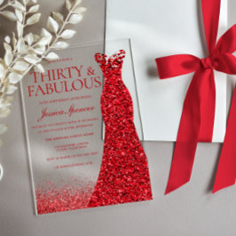 Red Dress 30 & Fabulous 30. Geburtstag Party Acryleinladungen