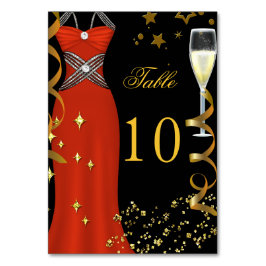 Red Dress Black Gold Tischnummer Card
