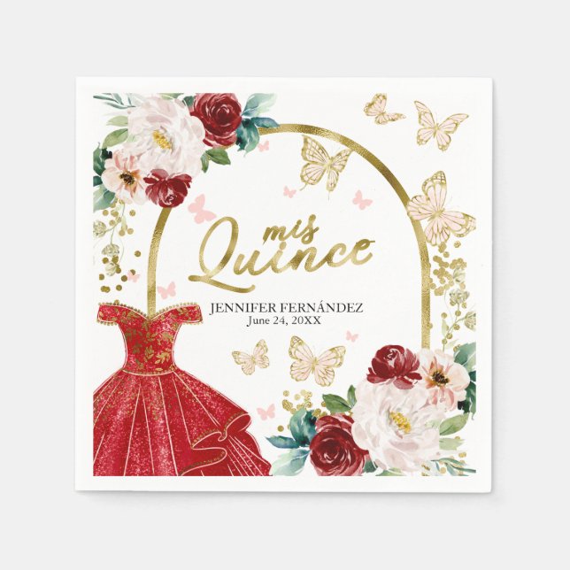 Red Dress Butterfly Quinceanera Napkins Serviette (Vorderseite)