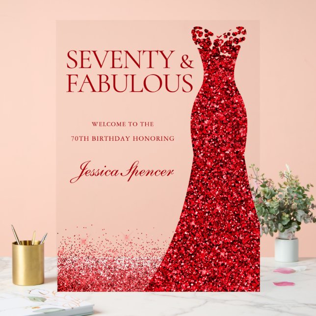 Red Dress Seventy & Fabulous 70th Birthday Party Acrylschild (Hochzeit)
