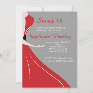 Red Dress Silhouette Sweet 16 Geburtstagseinladung Einladung