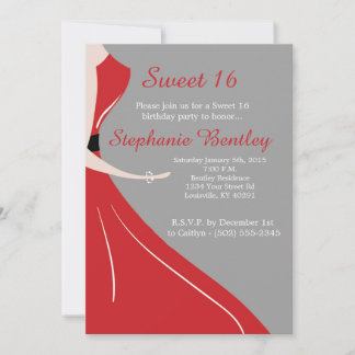 Red Dress Silhouette Sweet 16 Geburtstagseinladung Einladung