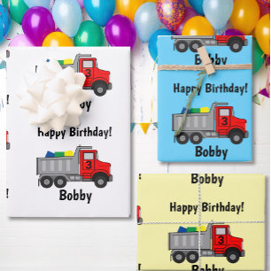 Red Dump Truck Birthday Boy's Name & Age Geschenk Geschenkpapier Set