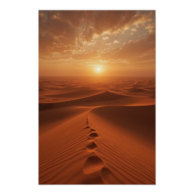 Red Dune Horizon – Sunlit Desert Path Poster (Vorderseite)