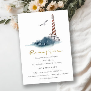 RED DUSKY BLUE LIGHTHOUSE MEA WEDING REZEPTION BEGLEITKARTE