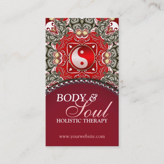 Red Eastern Batik New Age Yang Business Card Visitenkarte (Vorderseite)