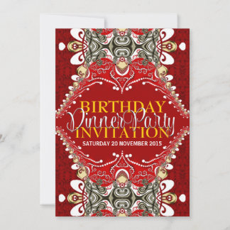 Red Eastern Batik Tribal Geburtstag Abendessen Par Einladung