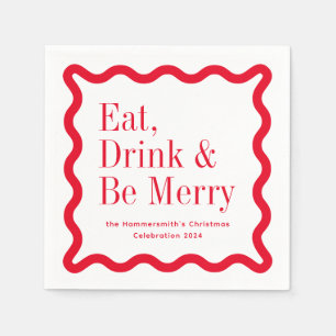 Red Eat Drink and Be Merry Wavy Square Serviette