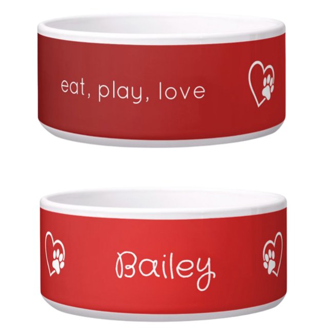 Red 'eat, play, love' Dog Name Bowl Napf (Von Creator hochgeladen)