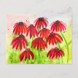 Red Echinacea Blooms Watercolor Botanische Kunst Feiertagspostkarte