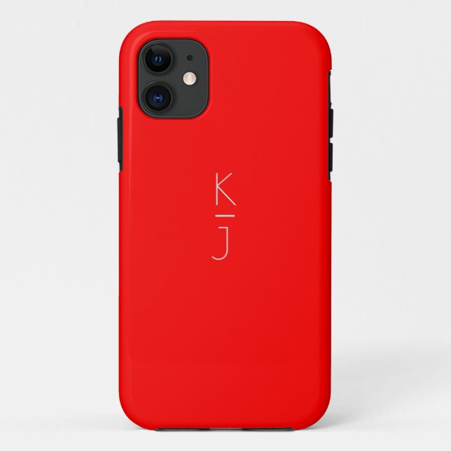 Red Editable Monogram Case-Matte iPhone Case (Rückseite)