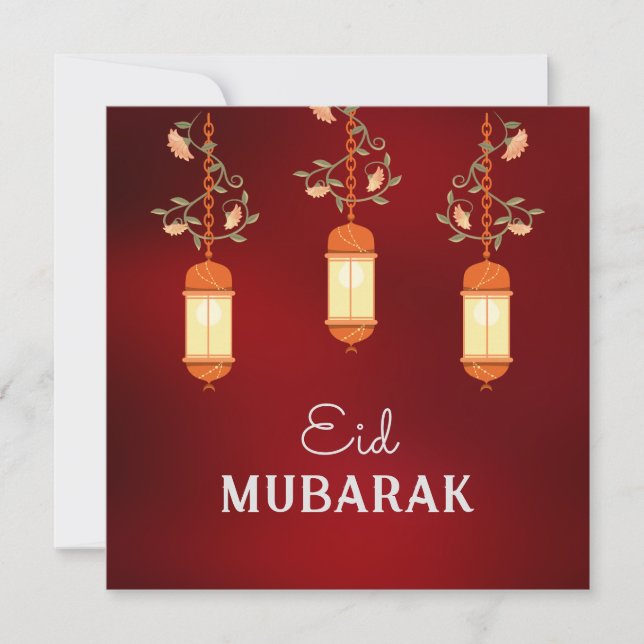 Red Eid Mubarak Floral Lantern Islamische Karte (Vorderseite)