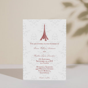Red Eiffel Tower Damask Einladung zur Hochzeit