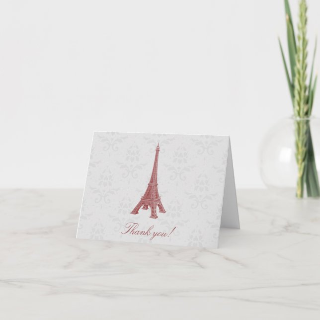 Red Eiffel Tower Damask Wedding Vielen Dank Dankeskarte (Vorderseite)
