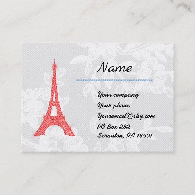 Red Eiffel Tower on Lace Business Card Visitenkarte (Vorderseite)