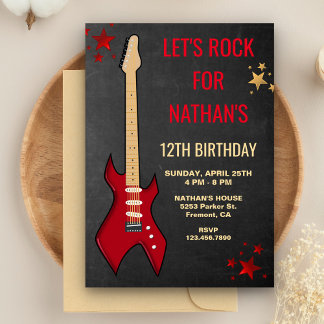 Red Electric Gitarre Rockstar Geburtstagsparty Ein Einladung