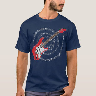 Red Electric Gitarre Spiraling Musical Notes T-Shirt