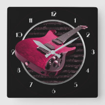 Red Electric Gitarren Square Wall Clock