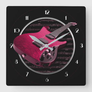 Red Electric Gitarren Square Wall Clock Quadratische Wanduhr