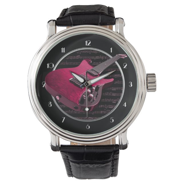 Red Electric Guitar Wrist Watch Armbanduhr (Vorderseite)