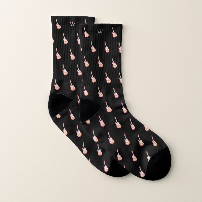 Red Electronic Gitarre Monogram Initial Black Socken (Paar)