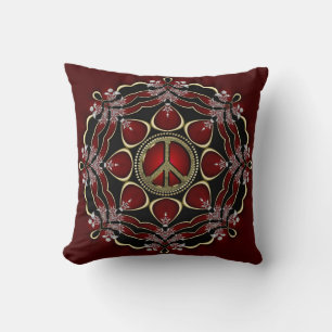 Red Elegance Mandala Peace Sign Cushion / Pillow Kissen